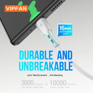 VIPFAN CB-X5 USB-C Kabel (2m.) Hvid Blister