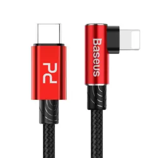 Baseus MVP Elbow USB Type C - Lightning (18W) Kabel 2m Sort/Rød