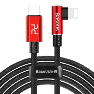 Baseus MVP Elbow USB Type C - Lightning (18W) Kabel 1m Sort/Rød