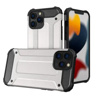Hybrid Armor Tough Rugged Case for iPhone 13 Pro silver