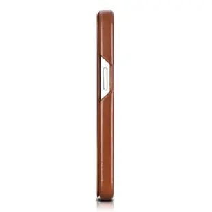 iCarer Curved Edge Genuine Leather Flip Case for iPhone 13 Pro Brown