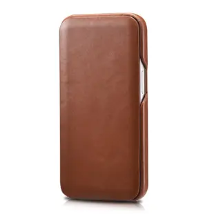 iCarer Curved Edge Genuine Leather Flip Case for iPhone 13 Pro Max Brown