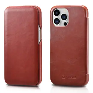iCarer Curved Edge Genuine Leather Flip Case for iPhone 13 Pro Max Red