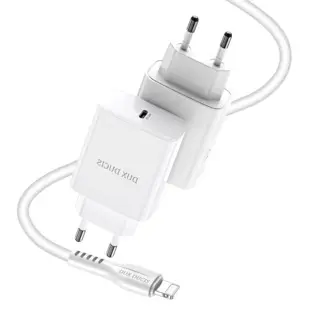 Dux Ducis Fast Charger Adapter USB-C 20W med 1m. Lightning kabel  Hvid