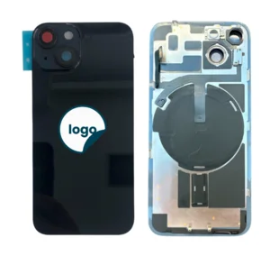 iPhone 14 bagglas med kameralinse + metalplade + Trådløs oplader flex + Magsafe magnet + Flashlight flex - OEM (Diagnosticerbart) (Midnight)