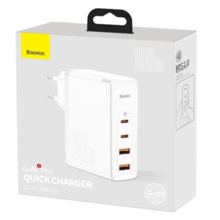 Baseus GaN2 Pro Fast Charger 100W - 2xUSB-C / 2xUSB + 2xUSB-C kabel - White (Blister)