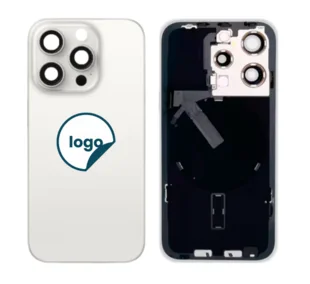 iPhone 15 Pro bagglas med kameralinse+metalplade+Trådløs oplader flex+Magsafe magnet+Flashlight flex - OEM (Diagnosticerbart) (White Titanium)