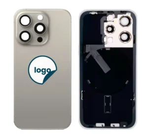iPhone 15 Pro bagglas med kameralinse+metalplade+Trådløs oplader flex+Magsafe magnet+Flashlight flex - OEM (Diagnosticerbart) (Natural Titanium)