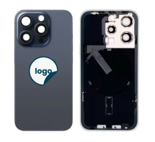 iPhone 15 Pro bagglas med kameralinse+metalplade+Trådløs oplader flex+Magsafe magnet+Flashlight flex - OEM (Diagnosticerbart) (Blue Titanium)