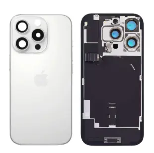 iPhone 16 Pro Max bagglas med kameralinse+metalplade+Trådløs oplader flex+Magsafe magnet+Flashlight flex - OEM (White Titanium)