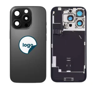 iPhone 16 Pro Max bagglas med kameralinse+metalplade+Trådløs oplader flex+Magsafe magnet+Flashlight flex - OEM (Diagnosticerbart) (Black Titanium)