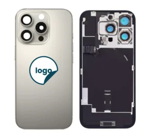 iPhone 16 Pro Max bagglas med kameralinse+metalplade+Trådløs oplader flex+Magsafe magnet+Flashlight flex- OEM (Diagnosticerbart) (Natural Titanium)