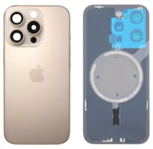 iPhone 16 Pro Max bagglas med kameralinse + metalplade + Magsafe magnet - OEM (Desert Titanium)