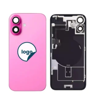 Back Glass for iPhone 16 Plus with Camera Lens + Metal Plate + Wireless NFC Charging + Magsafe Magnets + Flashlight Flex - Pull A (Pink)