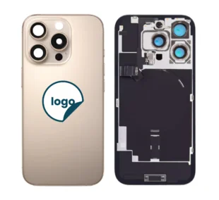 iPhone 16 Pro Max bagglas med kameralinse+metalplade+Trådløs oplader flex+Magsafe magnet+Flashlight flex- OEM (Diagnosticerbart) (Desert Titanium)