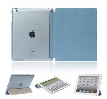 Four-fold Leather Flip Case for iPad 2/3/4 Blue