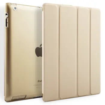 Four-fold Leather Flip Case for iPad 2/3/4 Gold