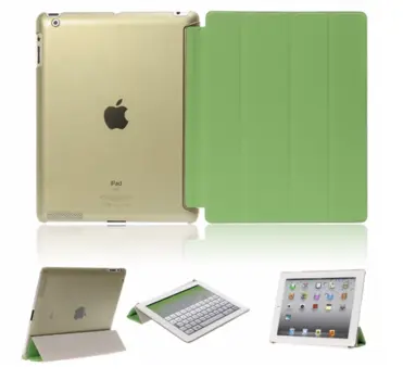 Four-fold Leather Flip Case for iPad 2/3/4 Green