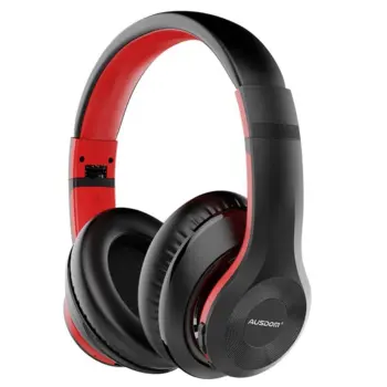 Ausdom Wireless Bluetooth 5.0 Over-Ear Headphones ANC (Active Noise Canceling) Black/Red
