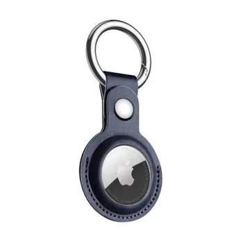 Dux Ducis PU Leather Keychain Case for Apple AirTag Dark Blue