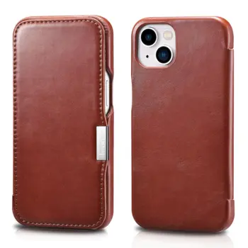 iCarer Genuine Leather Flip Case for iPhone 13 Red