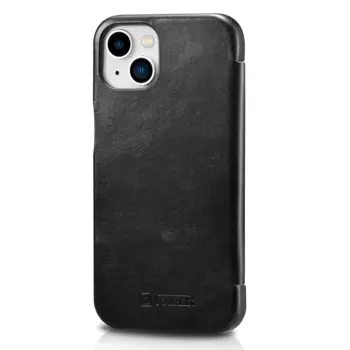 iCarer Curved Edge Genuine Leather Flip Case for iPhone 13 Black