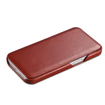 iCarer Curved Edge Genuine Leather Flip Case for iPhone 13 Red