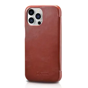 iCarer Curved Edge Genuine Leather Flip Case for iPhone 13 Pro Red