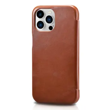 iCarer Genuine Leather Flip Case for iPhone 13 Pro Max Brown