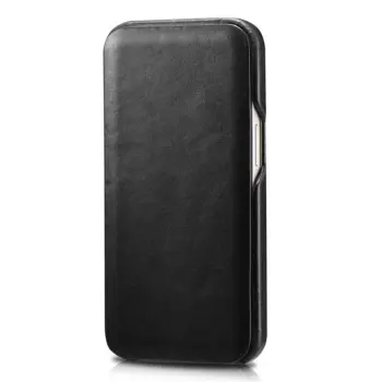 iCarer Curved Edge Genuine Leather Flip Case for iPhone 13 Mini Black