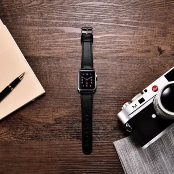 iCarer læder rem til Apple Watch 38mm Sort