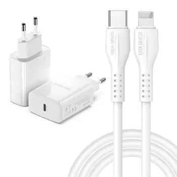 Dux Ducis Fast Charger Adapter USB-C 20W with 1m. Lightning cable White