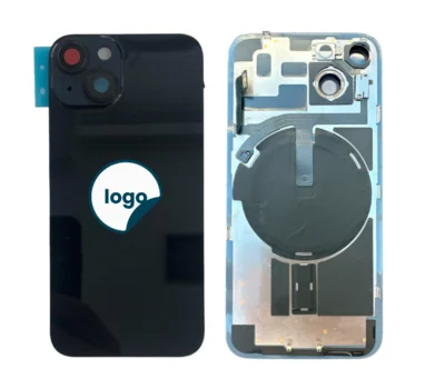 iPhone 14 bagglas med kameralinse + metalplade + Trådløs oplader flex + Magsafe magnet + Flashlight flex - OEM (Diagnosticerbart) (Midnight)