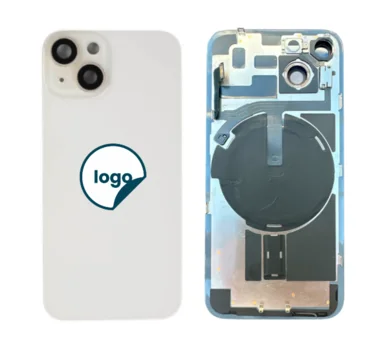 iPhone 14 bagglas med kameralinse + metalplade + Trådløs oplader flex + Magsafe magnet + Flashlight flex - OEM (Diagnosticerbart) (Starlight)
