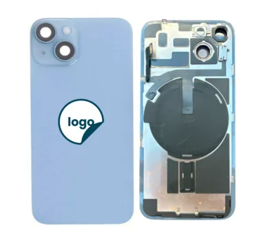 Back Glass for iPhone 14 with Camera Lens + Metal Plate + Wireless NFC Charging + Magsafe Magnets + Flashlight Flex -OEM (Diagnoable) (Blue)