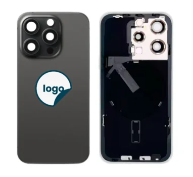 iPhone 15 Pro bagglas med kameralinse+metalplade+Trådløs oplader flex+Magsafe magnet+Flashlight flex - OEM (Diagnosticerbart) (Black Titanium)