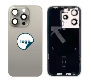 iPhone 15 Pro bagglas med kameralinse+metalplade+Trådløs oplader flex+Magsafe magnet+Flashlight flex - OEM (Diagnosticerbart) (Natural Titanium)