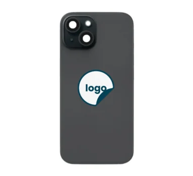 iPhone 15 bagglas med kameralinse+metalplade+Trådløs oplader flex+Magsafe magnet+Flashlight flex - OEM (Diagnosticerbart) (sort)