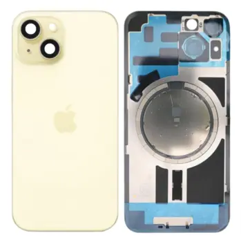 iPhone 15 bagglas med kameralinse + metalplade + Magsafe magnet - OEM (gul)