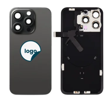 iPhone 15 Pro Max bagglas med kameralinse+metalplade+Trådløs oplader flex+Magsafe magnet+Flashlight flex - OEM (Diagnosticerbart) (Black Titanium)