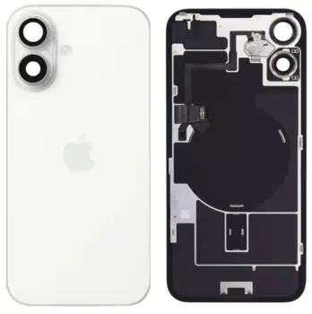 iPhone 16 bagglas med kameralinse + metalplade + trådløs oplader flex + Magsafe magnet + Flashlight flex - OEM (Diagnosticerbart) (hvid)