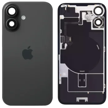 iPhone 16 Plus bagglas med kameralinse + metalplade + Trådløs oplader flex + Magsafe magnet + Flashlight flex - OEM (sort)