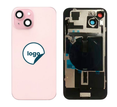 iPhone 15 bagglas med kameralinse + metalplade + Trådløs oplader flex + Magsafe magnet + Flashlight flex - Pull A (pink)