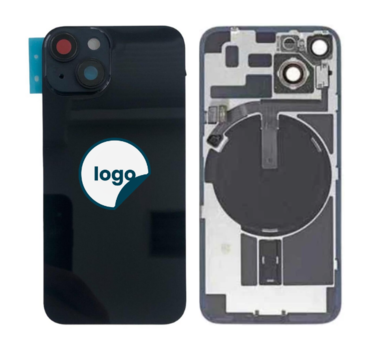 Back Glass for iPhone 14 Plus with Camera Lens + Metal Plate + Wireless NFC Charging + Magsafe Magnets + Flashlight Flex - Pull A (Midnight)