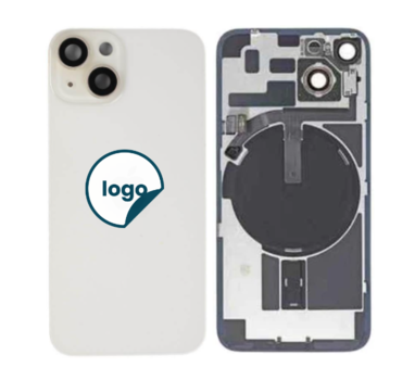 Back Glass for iPhone 14 Plus with Camera Lens + Metal Plate + Wireless NFC Charging + Magsafe Magnets + Flashlight Flex - Pull A (Starlight)