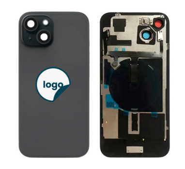 iPhone 15 bagglas med kameralinse + metalplade + Trådløs oplader flex + Magsafe magnet + Flashlight flex - Pull A (sort)