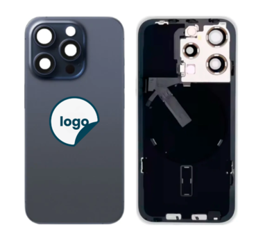 iPhone 15 Pro bagglas med kameralinse+metalplade+Trådløs oplader flex+Magsafe magnet+Flashlight flex - Pull A (Blue Titanium)