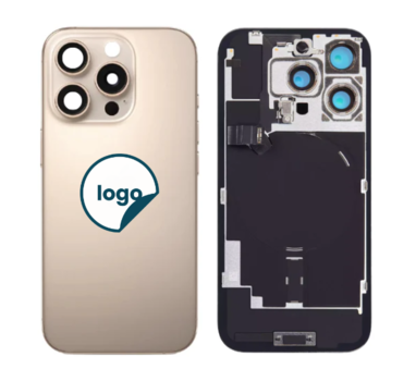 iPhone 16 Pro Max bagglas med kameralinse+metalplade+Trådløs oplader flex+Magsafe magnet+Flashlight flex-Pull A (Desert Titanium)