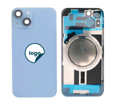 Back Glass for iPhone 14 with Camera Lens + Metal Plate + Magsafe Magnets - Pull A (Blue)