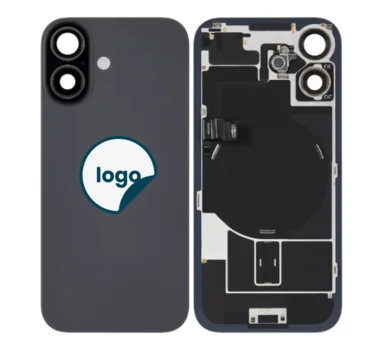 Back Glass for iPhone 17 with Camera Lens + Metal Plate + Wireless NFC Charging + Magsafe Magnets + Flashlight Flex - Pull A (Black)